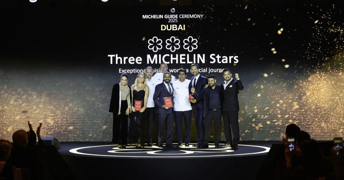 Chefs celebram conquista de três estrelas no Guia Michelin Dubai 2025