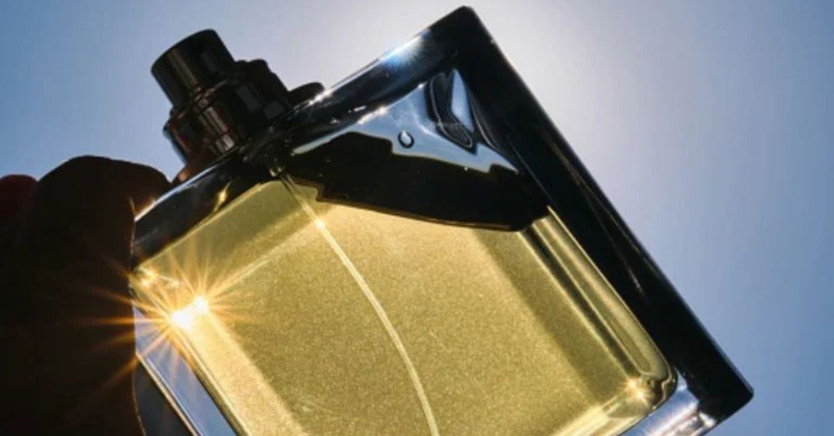 Frasco de perfume iluminado pelo sol representa perfumes para o inverno com notas intensas