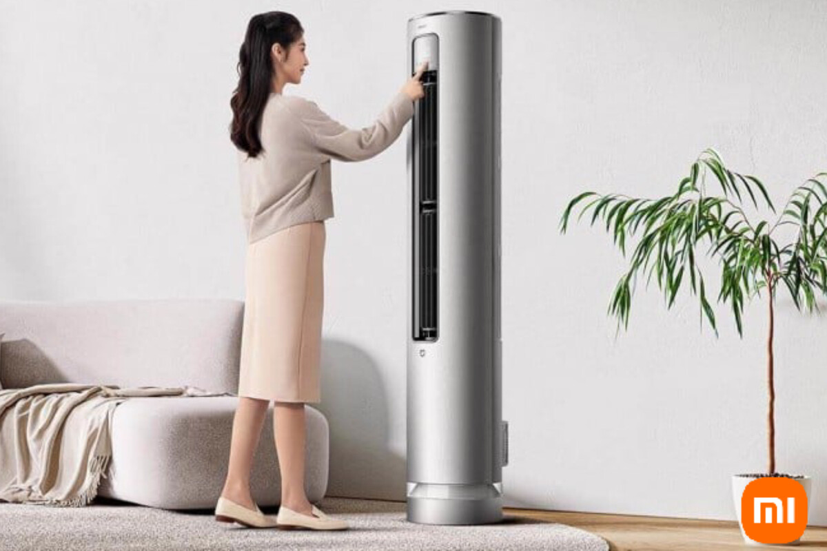 Ar-condicionado vertical Xiaomi Mijia Super Energy Saving 3 HP em ambiente doméstico.