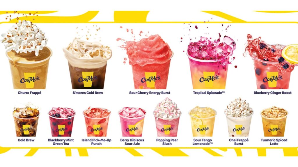 Bebidas da CosMc’s do McDonald’s, como frappés, cafés gelados e slushies coloridos