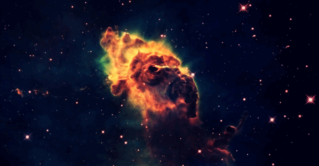 Ilustração de explosão cósmica gigante, com luz intensa em meio ao espaço profundo.