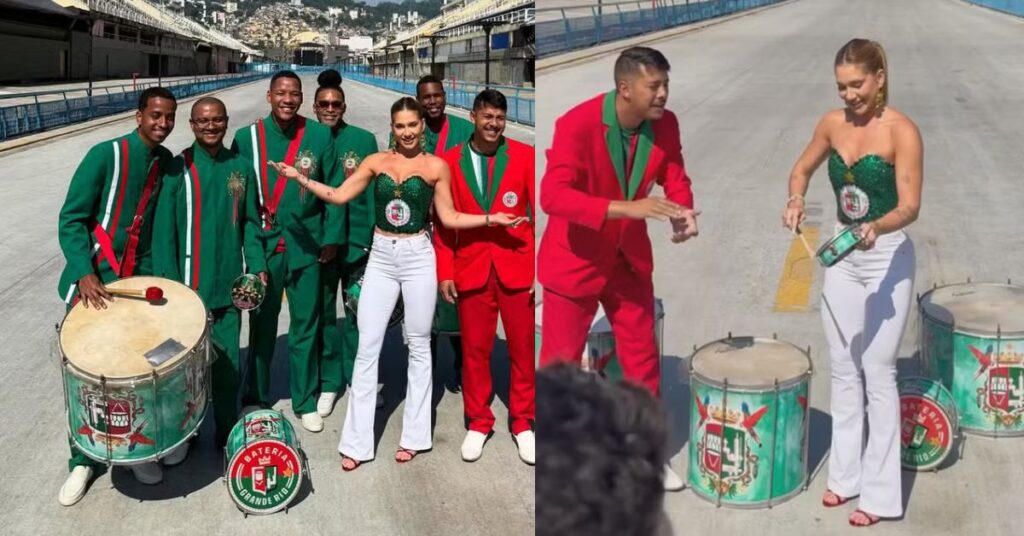 Virginia Fonseca participa de ensaio com a bateria da Grande Rio