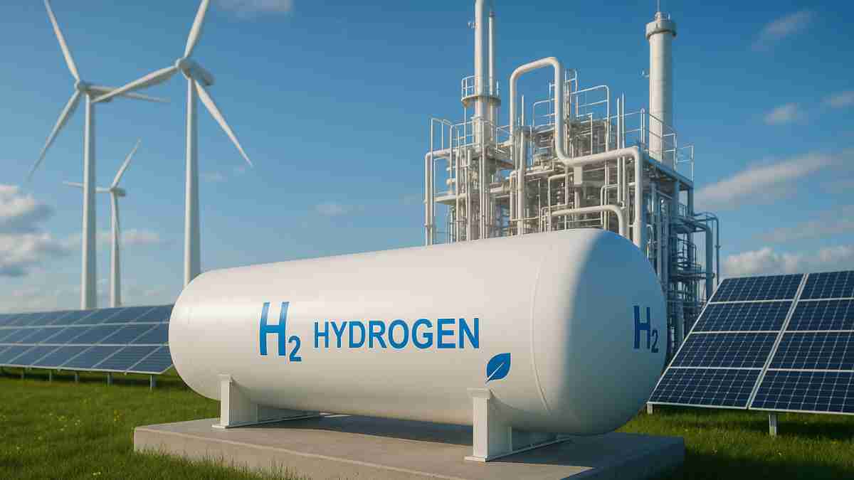 Alt: Planta de produção de hidrogênio verde no Brasil com energia renovável