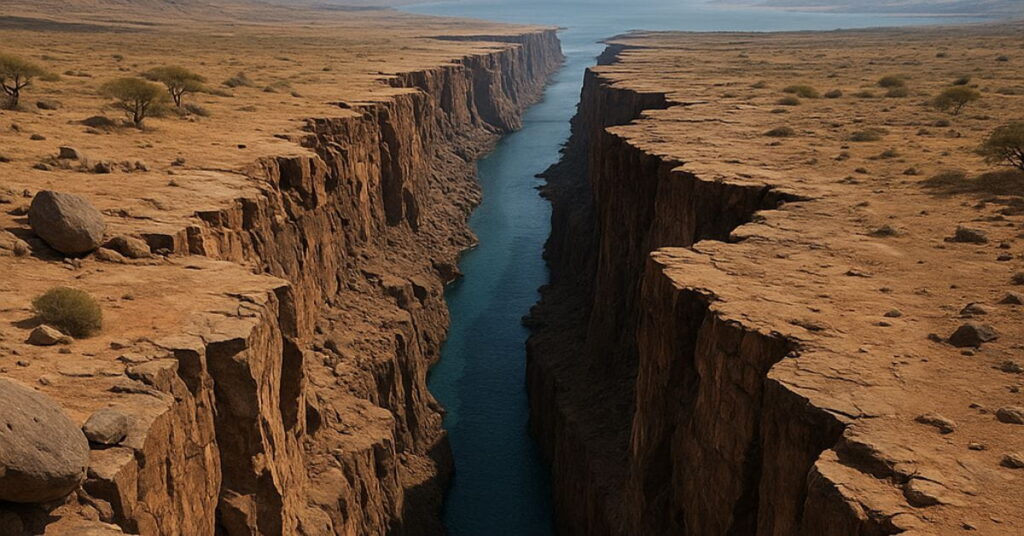 Rachadura no solo avança por campo seco no leste da África, indicando processo geológico ligado à formação de novo oceano