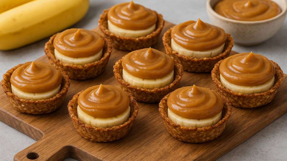 Banoffe saudável e fácil com banana e aveia em versão prática.