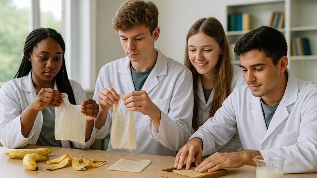 Alunos desenvolvem plástico feito com casca de banana em escola pública do Brasil