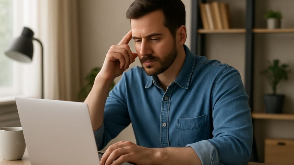 Profissional concentrado mantendo o foco no trabalho em ambiente calmo.