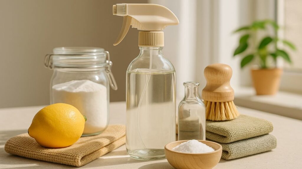 Itens utilizados na limpeza ecológica promovem bem-estar e proteção ambiental.