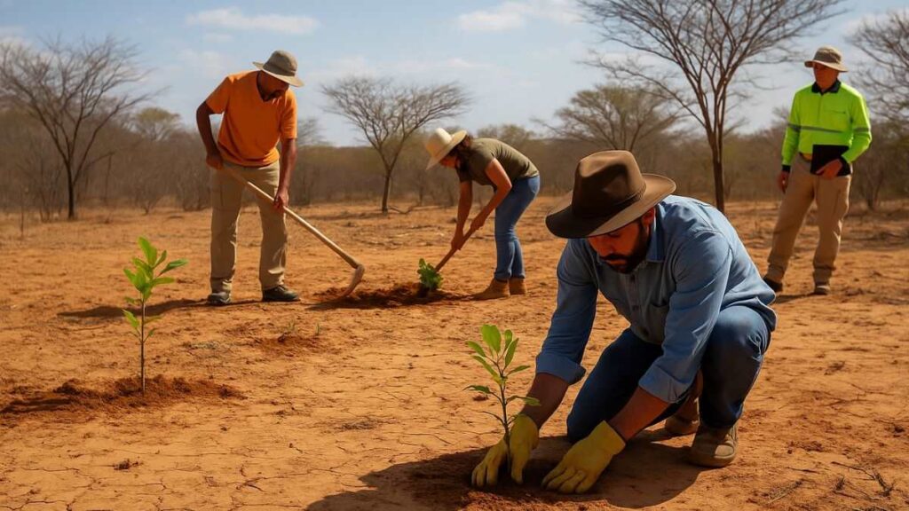 Trabalhadores restauram paisagem da Caatinga com apoio do edital de R$ 15 milhões promovido pelo Banco do Nordeste.