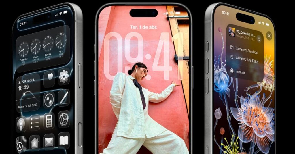 iPhone 17 no Brasil em pré-venda, modelos exibidos com tela inicial e design atualizado