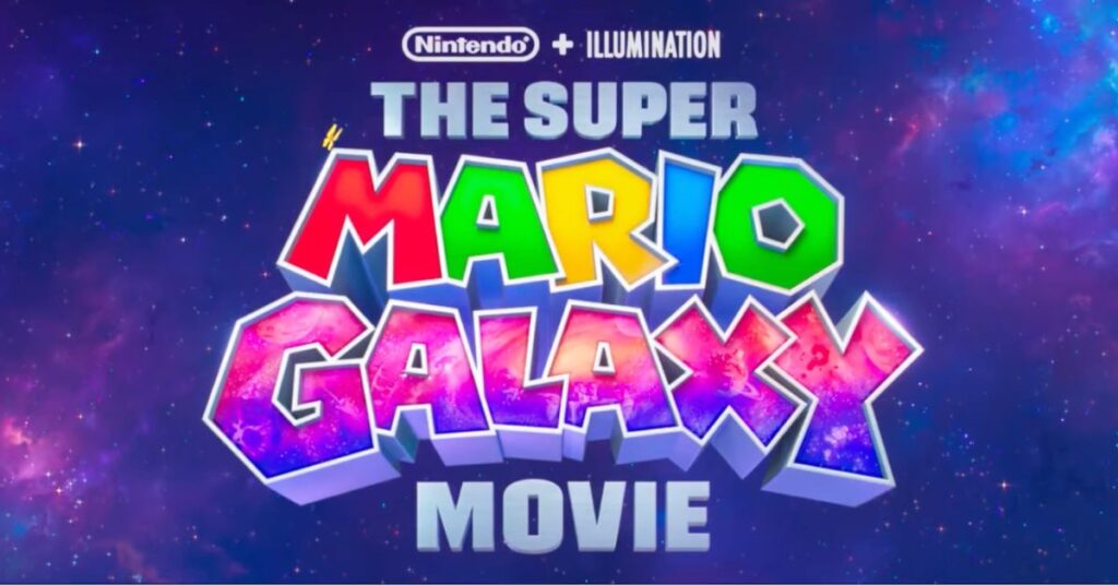 Super Mario Galaxy filme 2026 com Mario e Peach no espaço