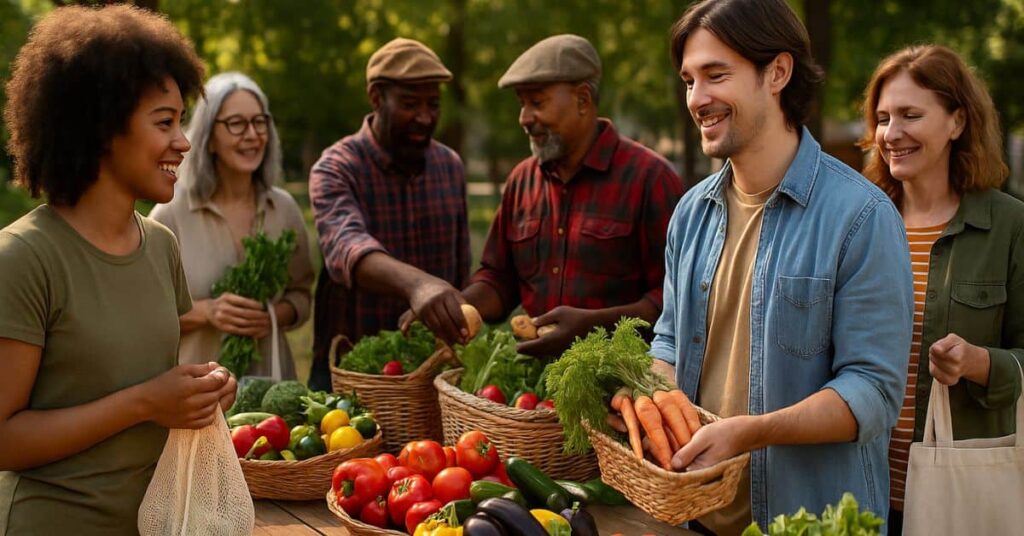 pessoas em feira agroecológica no Dia Mundial da Alimentação no Brasil