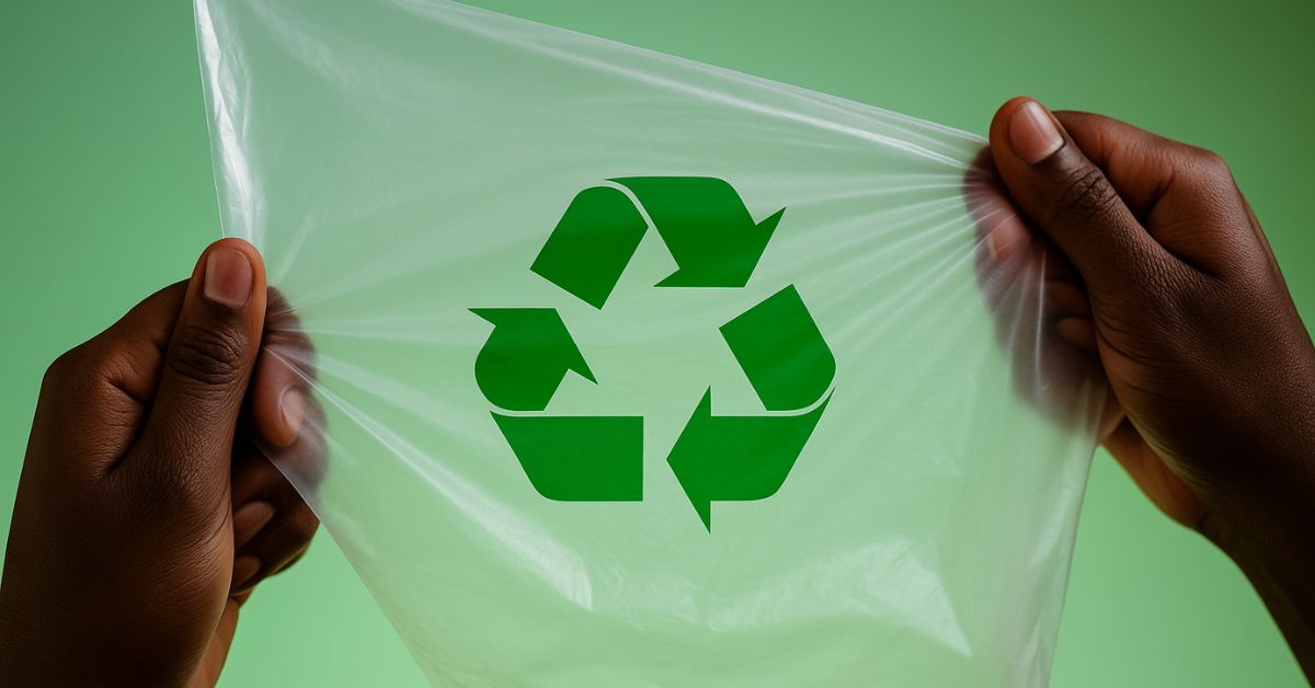 Mãos negras segurando plástico biodegradável, representando empresas de bioplásticos no Brasil.