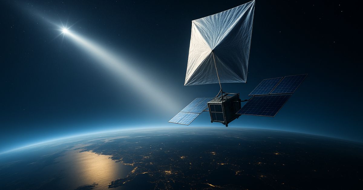 satélite refletindo luz do sol à noite sobre a Terra