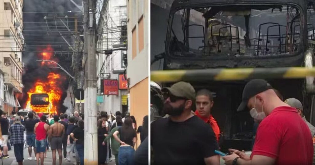 Ônibus em Porto Alegre pegando fogo no centro da cidade; todos os 55 adolescentes sobreviveram.