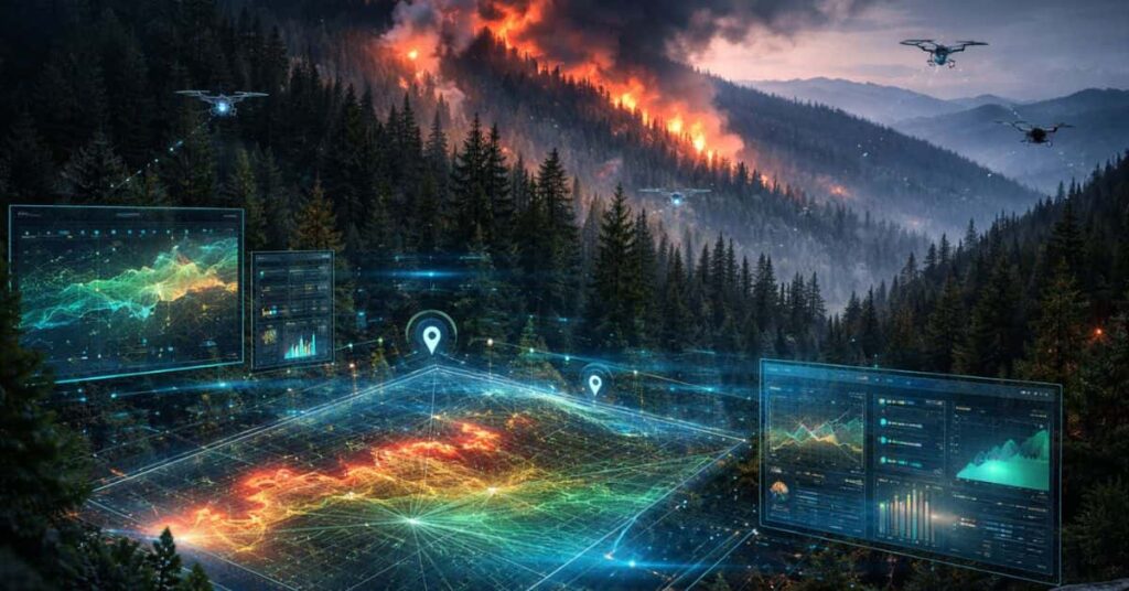 IA contra incêndios florestais aplicada à prevenção com dados climáticos Title da imagem: IA contra incêndios florestais orienta decisões preventivas nos EUA