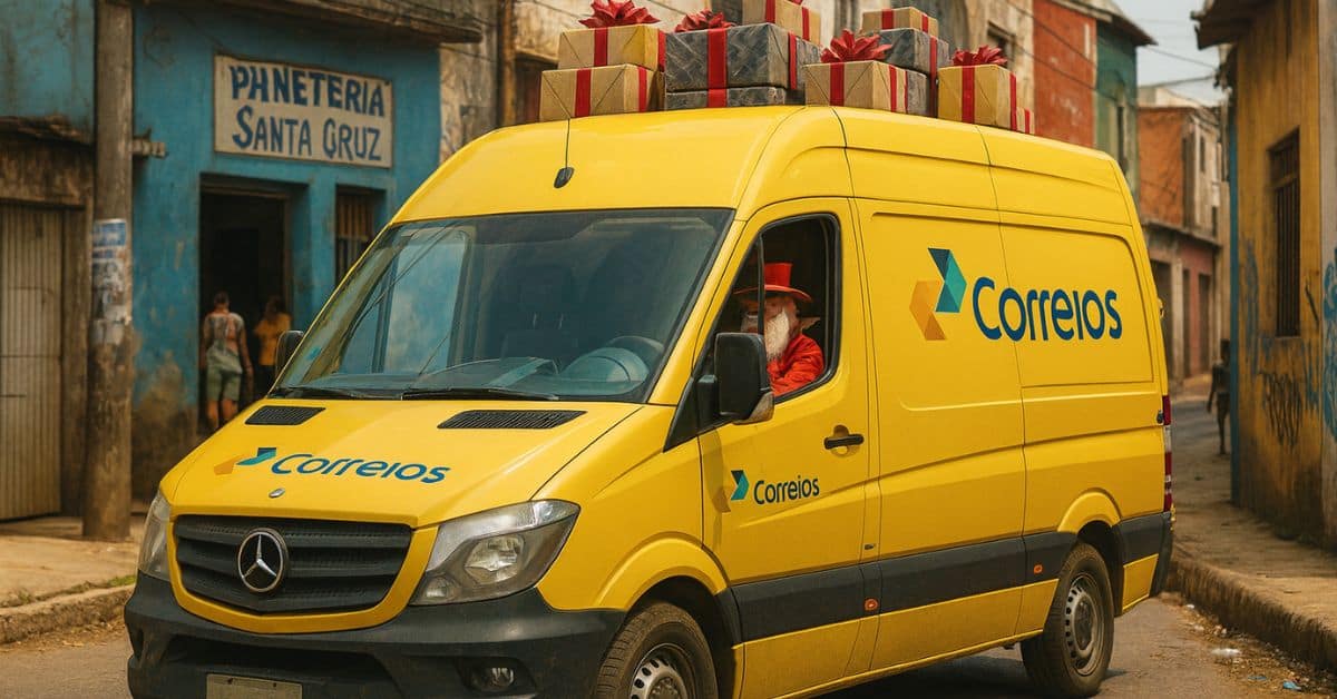 van dos Correios no Natal dos Correios em bairro brasileiro humilde