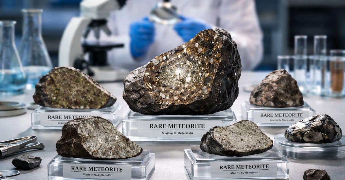 meteoritos raros expostos para estudo científico