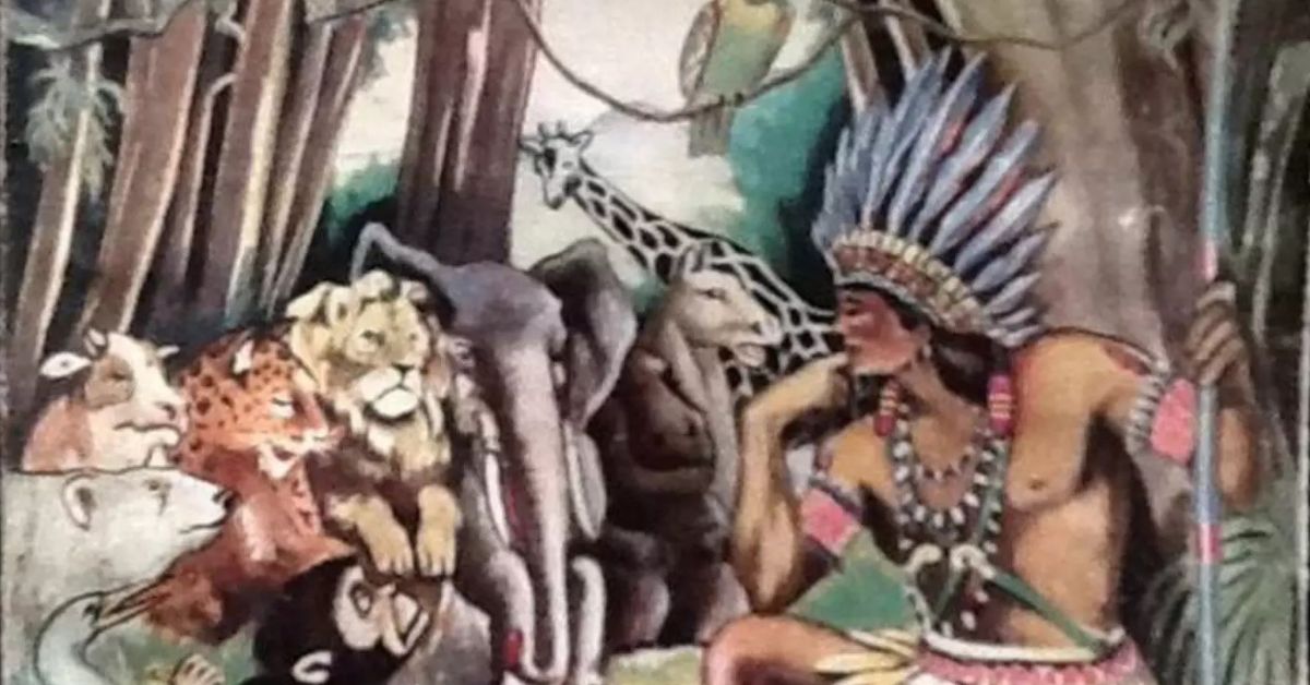 personagem natalino brasileiro Vovô Índio em ilustração histórica dos anos 1930