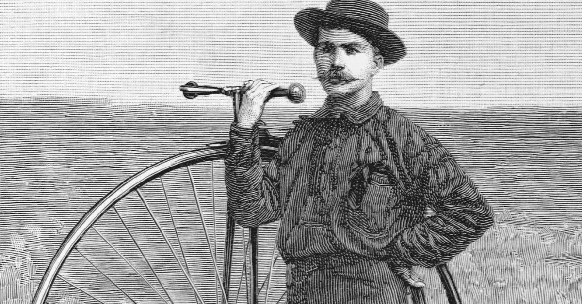 Volta ao mundo de bicicleta realizada por Thomas Stevens em 1884 com bicicleta de roda alta