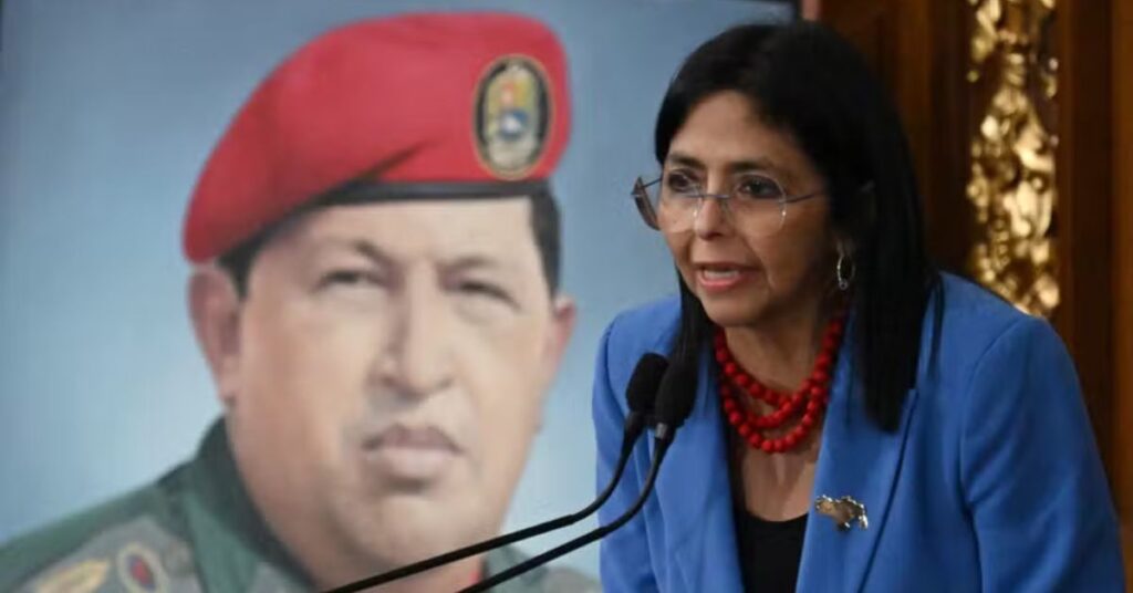 Delcy Rodríguez durante discurso como presidente interina da Venezuela