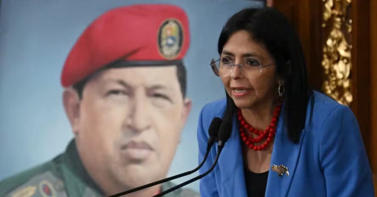 Delcy Rodríguez durante discurso como presidente interina da Venezuela