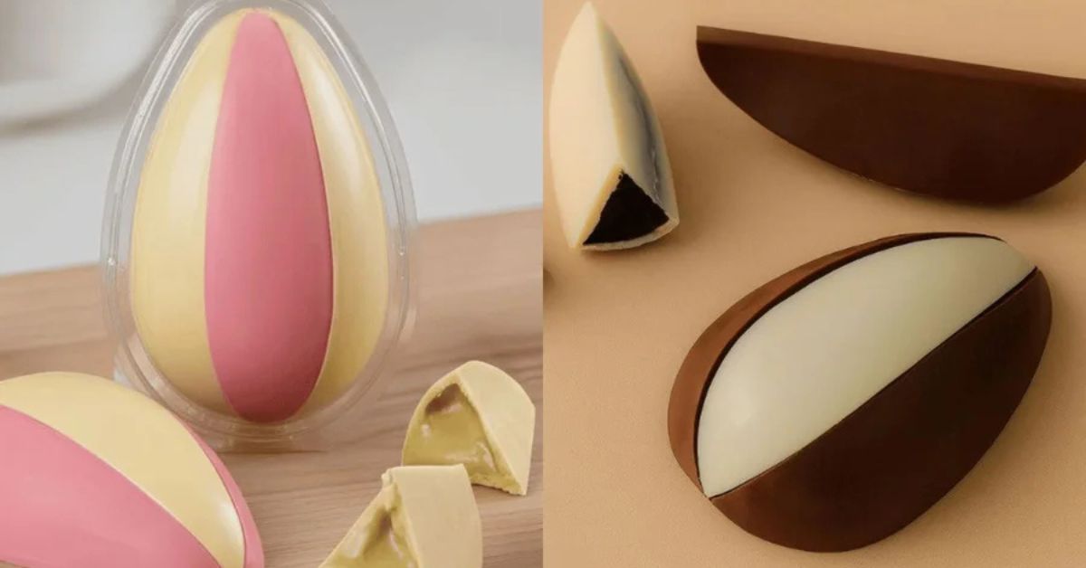 ovo de Páscoa em fatia com chocolate branco e ao leite em porções individuais