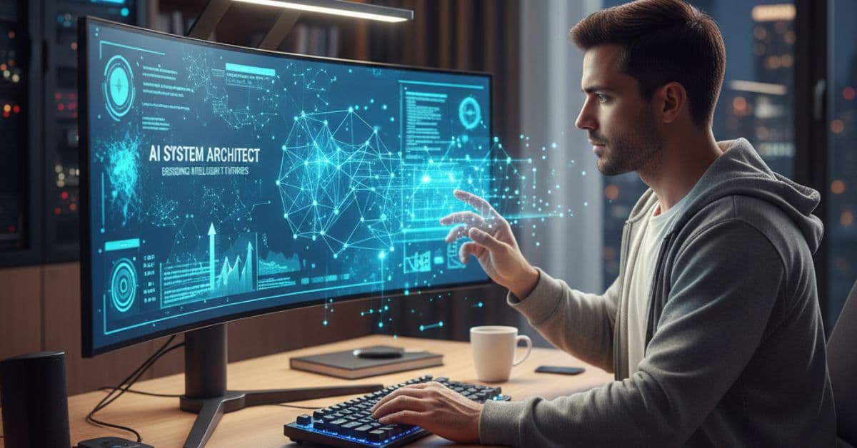 Profissional atua como engenheiro de IA, analisando dados e desenvolvendo sistemas inteligentes, representando uma das profissões em alta para 2026 no mercado de trabalho brasileiro.