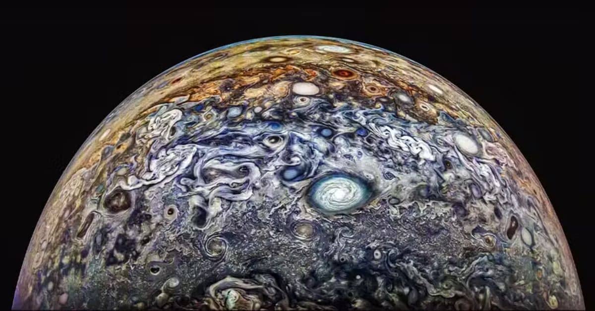 Ilustração científica representa resultados do estudo sobre Júpiter obtidos pela missão Juno.