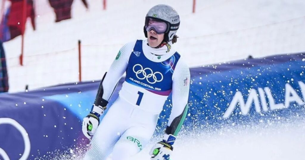 Lucas Pinheiro Braathen no slalom gigante em Milão-Cortina 2026 durante conquista do ouro